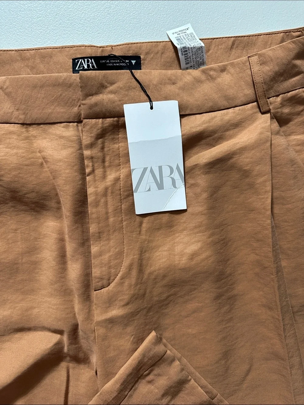 Zara Tan Linen-Blend Straight Trousers
